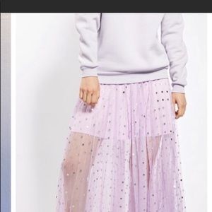 TOPSHOP LILAC/ SILVER FOIL DOT SKIRT SZ 6. NWT
